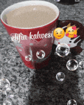 a cup of coffee with the name elifin kahvesi