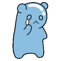 a blue bear is crying with a tear coming out of its nose