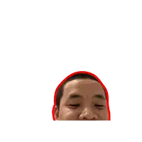 a shirtless man with his eyes closed and a red outline around his head
