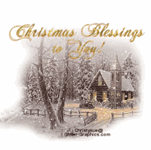 christmas blessings to you is written on a picture of a snowy scene