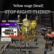 a poster that says yellow mage [ head ] stop right there !