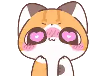 a cartoon cat with heart shaped eyes and a blush