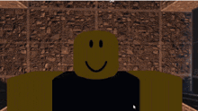 a roblox character with a smiley face is standing in a dark room