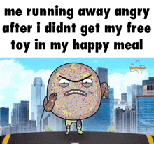a cartoon character is running down a street with a nickelodeon logo in the background
