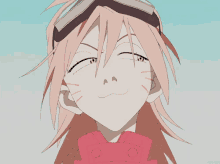 a drawing of a girl with pink hair and goggles