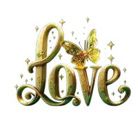 the word love is surrounded by a golden butterfly