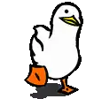 a cartoon duck with orange legs is standing on a white background .
