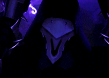 a grim reaper with a purple background and a lightning bolt in the background