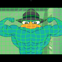 perry the platypus flexes his muscles in a cartoon