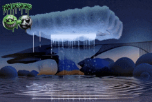 a painting of a cloud with the words fan designs on the bottom