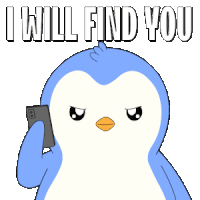 a penguin talking on a cell phone with the words " i will find you " behind it