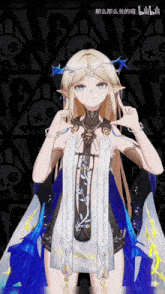 a girl with a crown on her head is standing in front of a sign that says " bilibili "