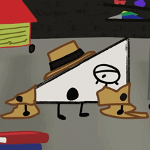 a cartoon drawing of a triangle wearing a hat and a crown