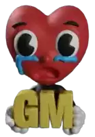 a crying heart is holding the letter gm