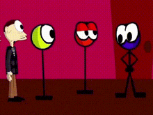 a group of stick figures are standing next to each other and one of them is holding a sword