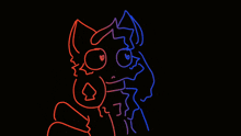 a colorful drawing of a cat with a black background