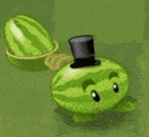 a cartoon watermelon with a top hat on