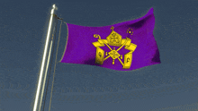 a purple and gold flag with the letters g and p on it
