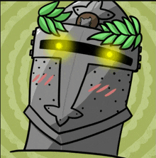 a cartoon drawing of a knight 's helmet with a laurel wreath around his head