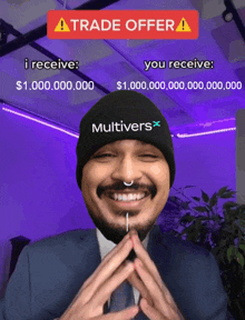 a man wearing a beanie that says multivers