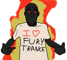 a cartoon of a man wearing a shirt that says i heart fury trance