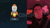 a picture of a rocket next to a picture of a man with glasses