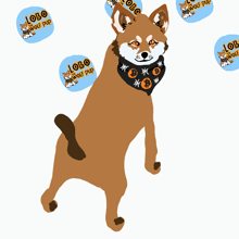 a dog wearing a bandana that says lobo wolf pup is surrounded by lobo wolf pup stickers