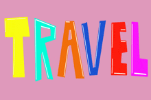 the word travel is written in colorful letters