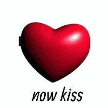 a red heart with a picture of a man in it and the words now kiss