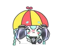 a drawing of a girl wearing a colorful hat with the number 89 on it