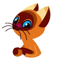 a cartoon drawing of a cat with blue eyes