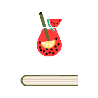 an illustration of a watermelon drink with a straw and a book
