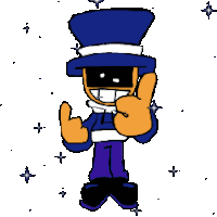 a cartoon character is wearing a top hat and giving a peace sign