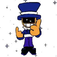 a cartoon character is wearing a top hat and giving a peace sign