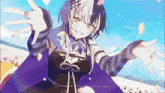 a girl in a purple and black outfit is surrounded by petals and says " this is the world "