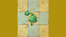 a cartoon of a green plant on a tiled floor