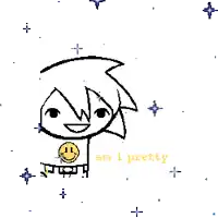 a drawing of a person with a smiley face and the words " am i pretty " on the bottom