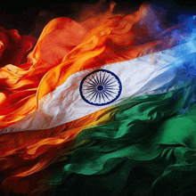 a colorful indian flag is being blown by the wind