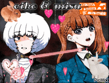 a picture of eiko and misu with a rabbit on top of them