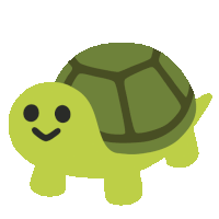 a green turtle with a smiling face and black eyes