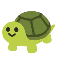 a green turtle with a smiling face and black eyes