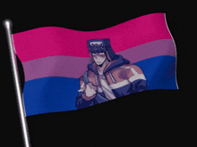 a bisexual flag with a man in a hoodie on it