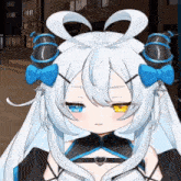 a cartoon character with white hair and blue eyes