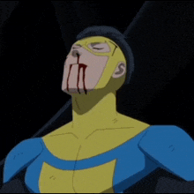 a cartoon of a man with blood on his face