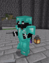 a minecraft character is holding a lantern
