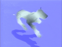a white object is floating in the air with a blue background