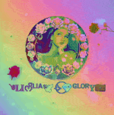 a picture of a woman in a circle with roses and the words glory below it