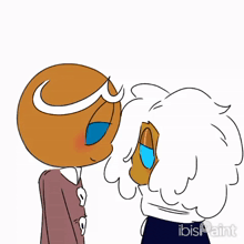 a drawing of a gingerbread man kissing a white cartoon character