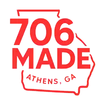 a red logo that says " 706 made " in athens ga
