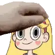 star butterfly from star vs the forces of evil is being touched by a person 's hand .
